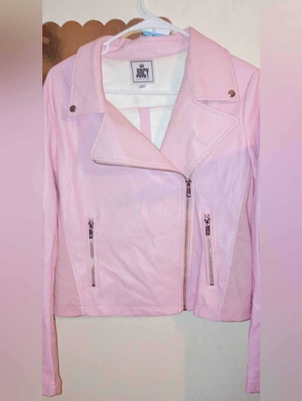 Juicy Couture Pastel Pink Leather Moto Jacket